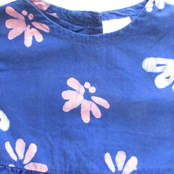 GLOBAL MAMAS GIRL'S SIZE 12 mo. DRESS BLUE & FUCHSIA BATIK FLORAL PRINT SS - Picture 2 of 11